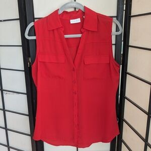 New York And Company red collared button down tank top